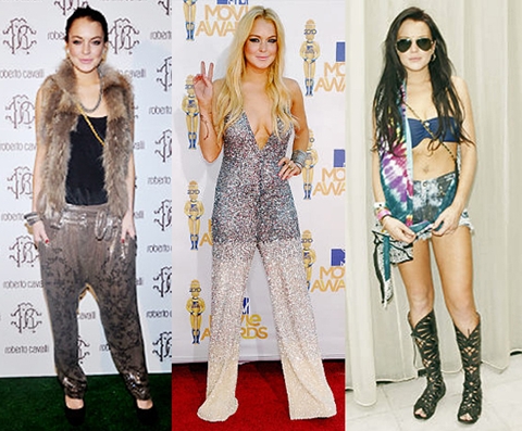 “Cô nàng rắc rối” Lindsay Lohan tìm ra một cách sáng tạo để giấu chiếc vòng kiểm soát chất cồn ở cổ chân nhưng lại gây ra một thảm họa thời trang. Chiếc quần Aladin hay đôi bốt hở ngón chân của cô cũng bị đánh giá tương tự.