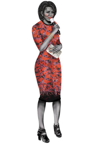 First Lady of the USA styled by Sarah Easley and Beth Buccini, co-owners and buyers for the boutique Kirna Zabête, wearing dress by Proenza Schouler, shoes by Alexander Wang, bracelet and clutch bag by Anndra Neen. First Lady of the USA styled by Sarah Easley and Beth Buccini, co-owners and buyers for the boutique Kirna Zabête, wearing dress by Proenza Schouler, shoes by Alexander Wang, bracelet and clutch bag by Anndra Neen.